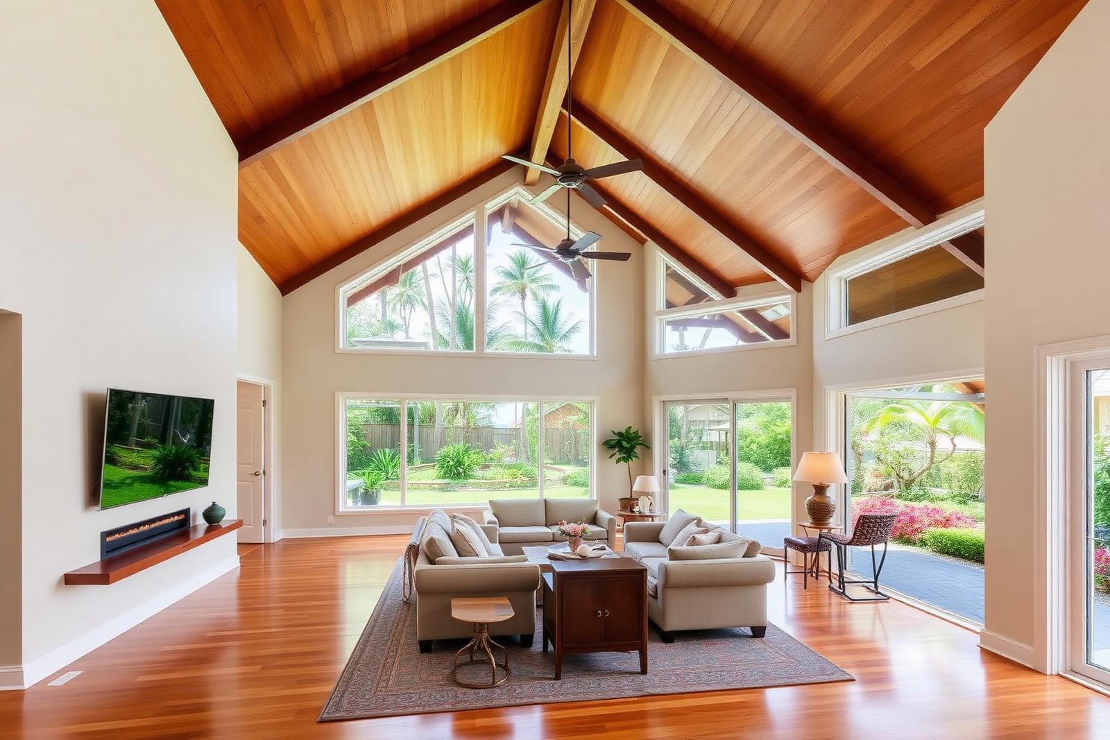 Sunlit interior of a Maui home addition