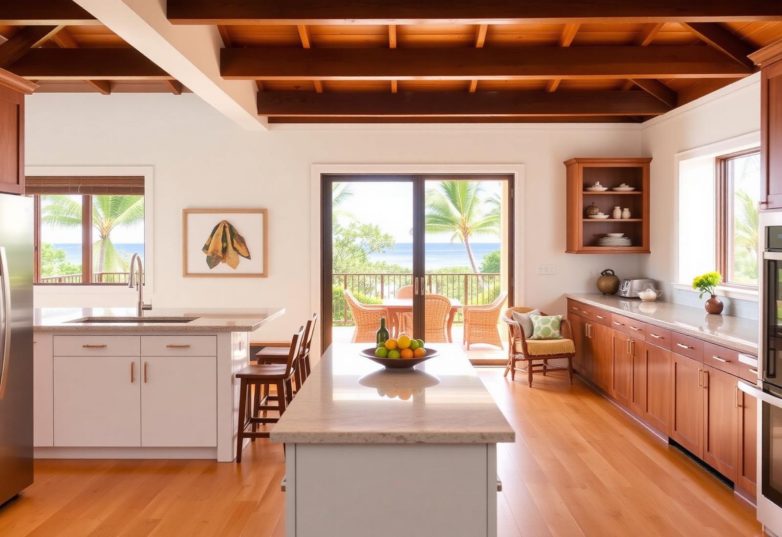 Open Maui kitchen with breakfast nook