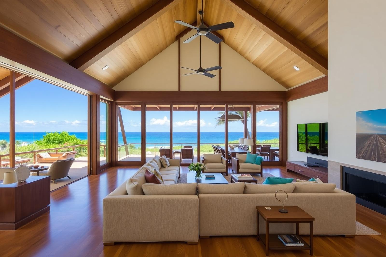 Interior of a Maui custom home great room